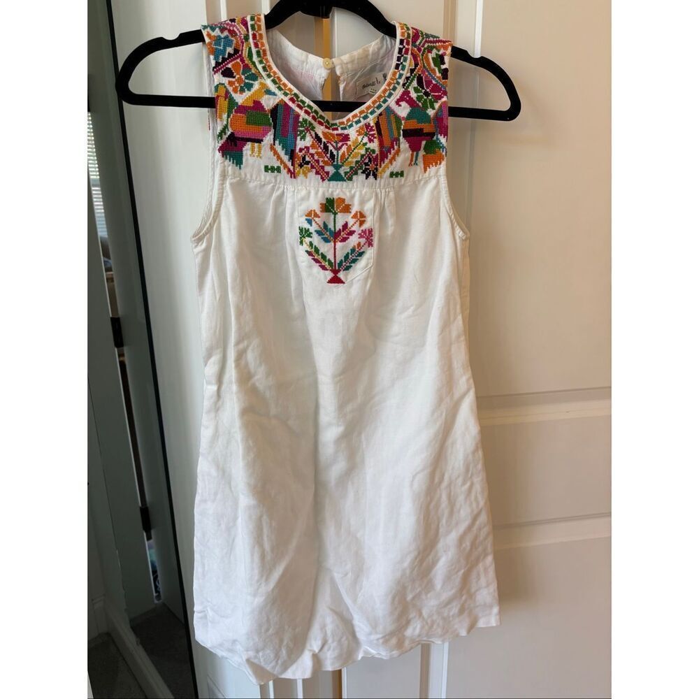 Madewell X JM Dry Goods Off White Embroidered Sleeveless Dress Womens XXS E41
